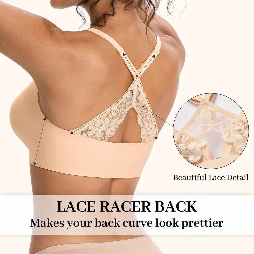 COMFBAY Deep V Lace Racerback Front-Closure Bra