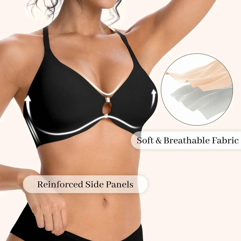 COMFBAY Deep V Lace Racerback Front-Closure Bra
