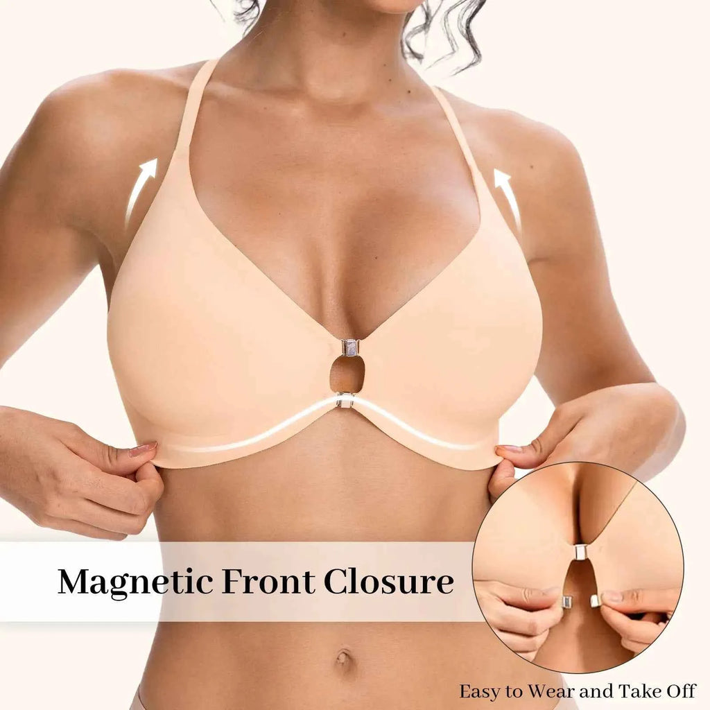 COMFBAY Deep V Lace Racerback Front-Closure Bra