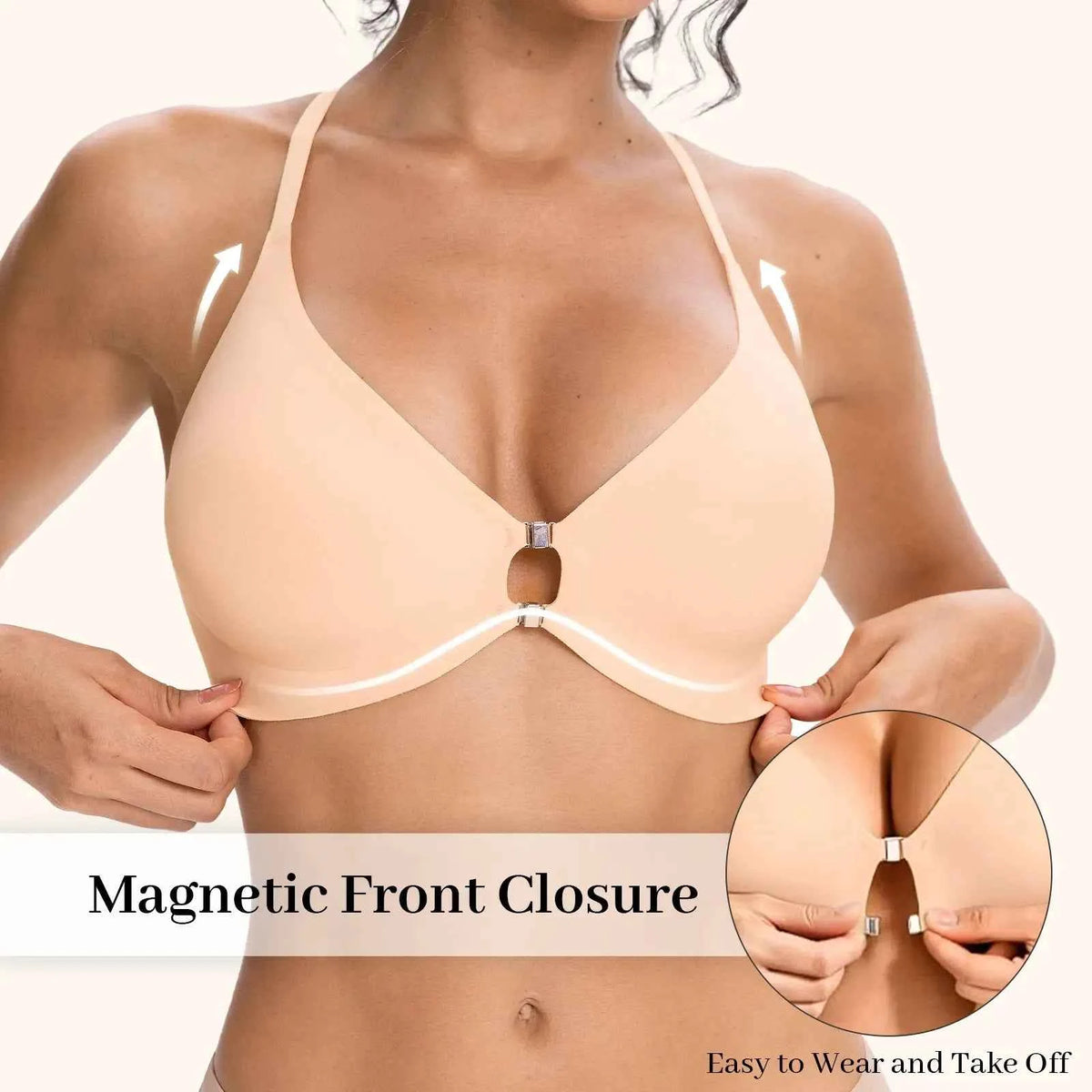 COMFBAY Deep V Lace Racerback Front-Closure Bra